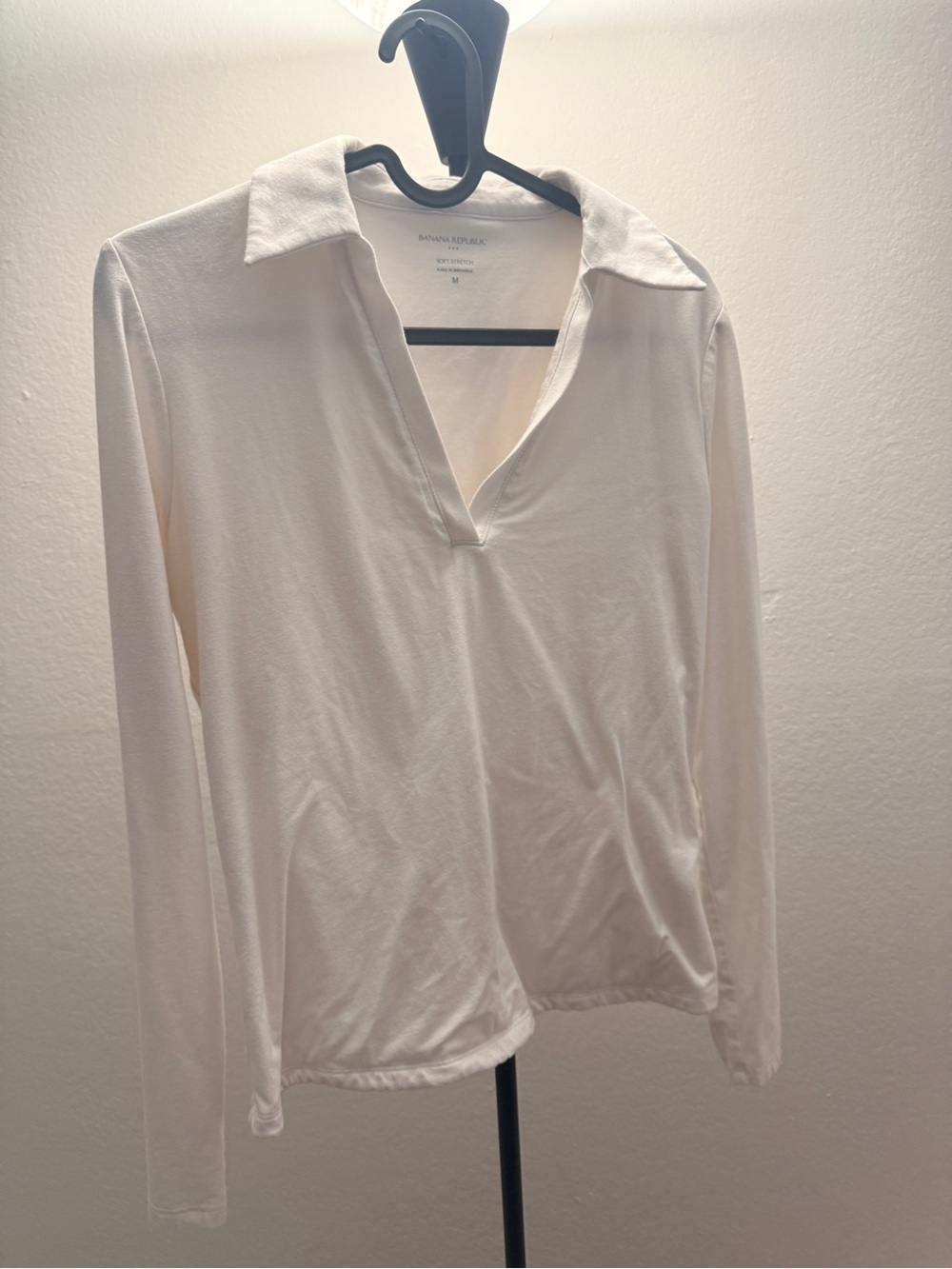 Banana Republic Cream Long-Sleeve Polo V-Neck Top
